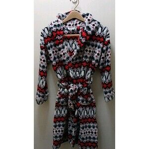 Vera Bradley Red Black PENGUINS Soft Plush Hooded Robe Womens Small/Medium